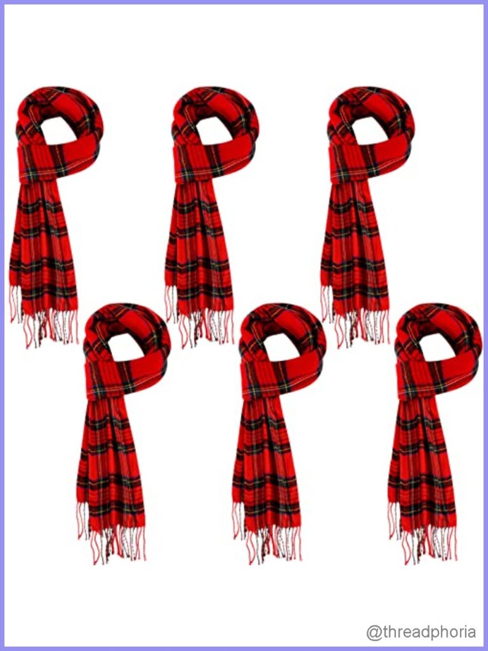 6 Pcs Christmas Tartan Plaid Scarf Set Women Men Acrylic Winter